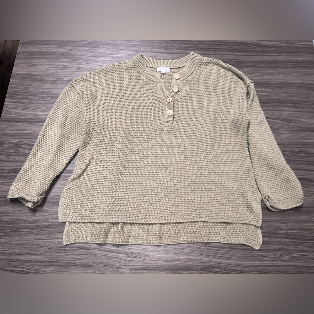 Blu Pepper Olive Knit Henley Sweater Size Medium